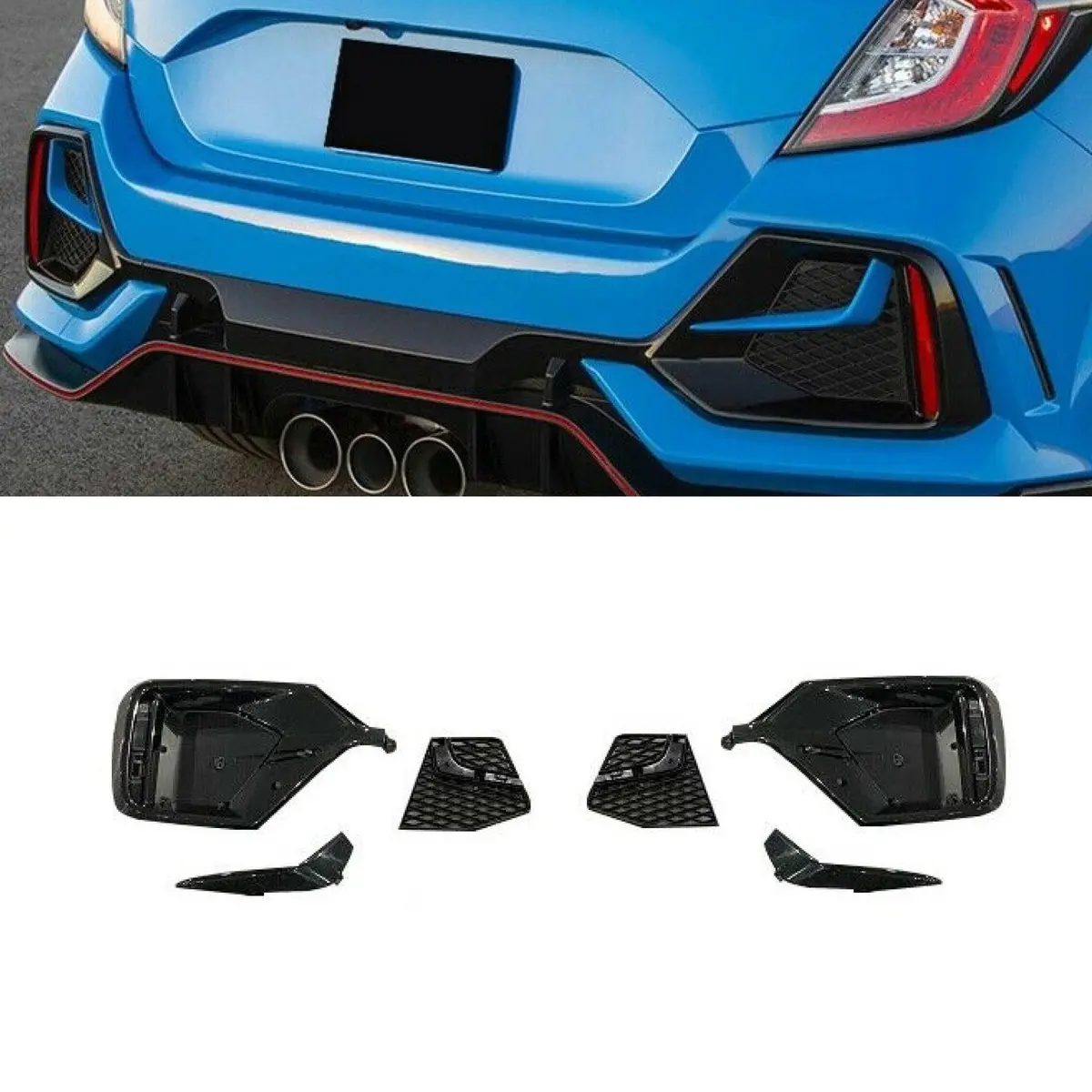 Fits 2017-2020 Honda Civic Type-R Hatchback Fk7 Rear Bumper Garnish W/ Reflector 1