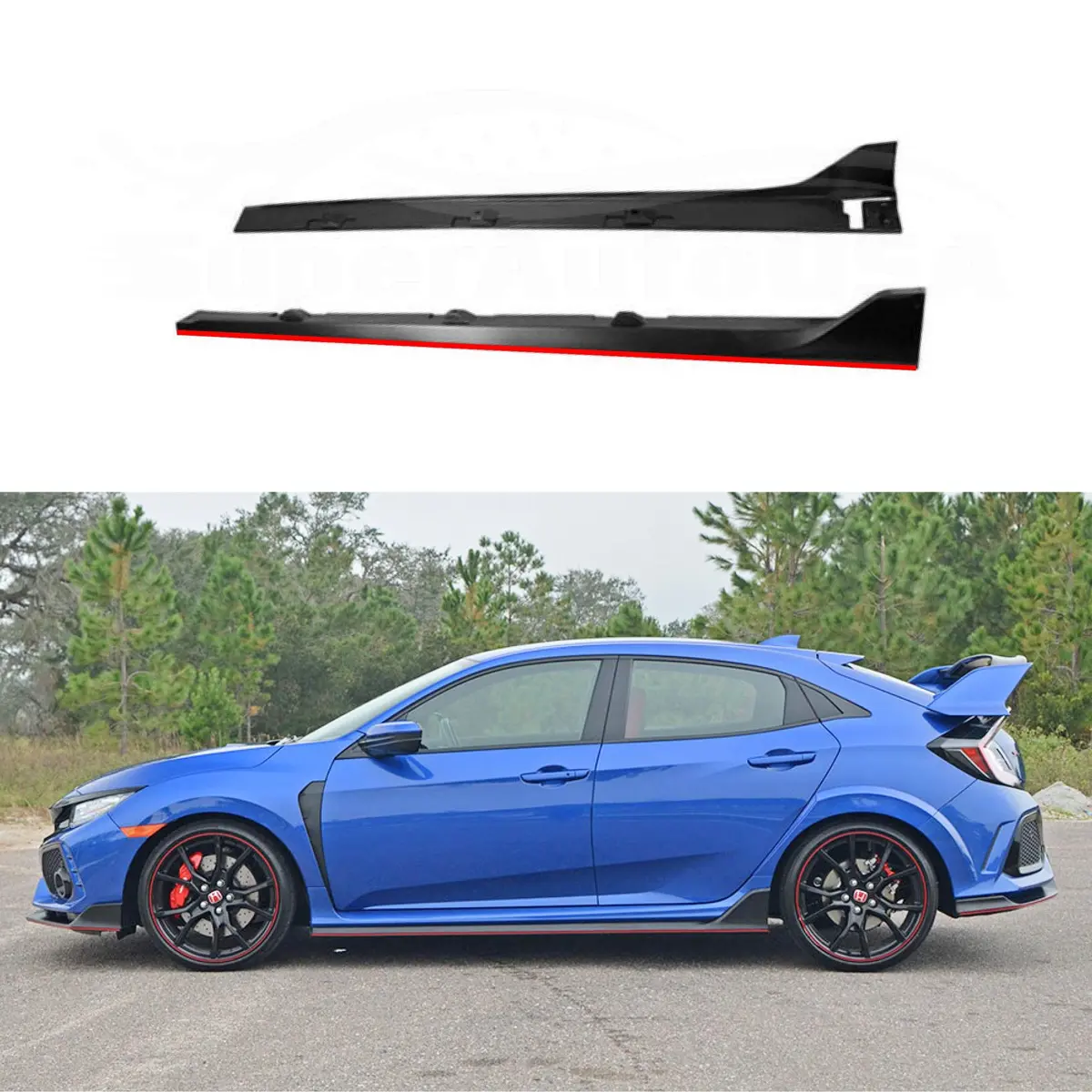 Fits 2016-2021 Honda Civic Hatchback Type R Style Black Side Skirt Extensions 1