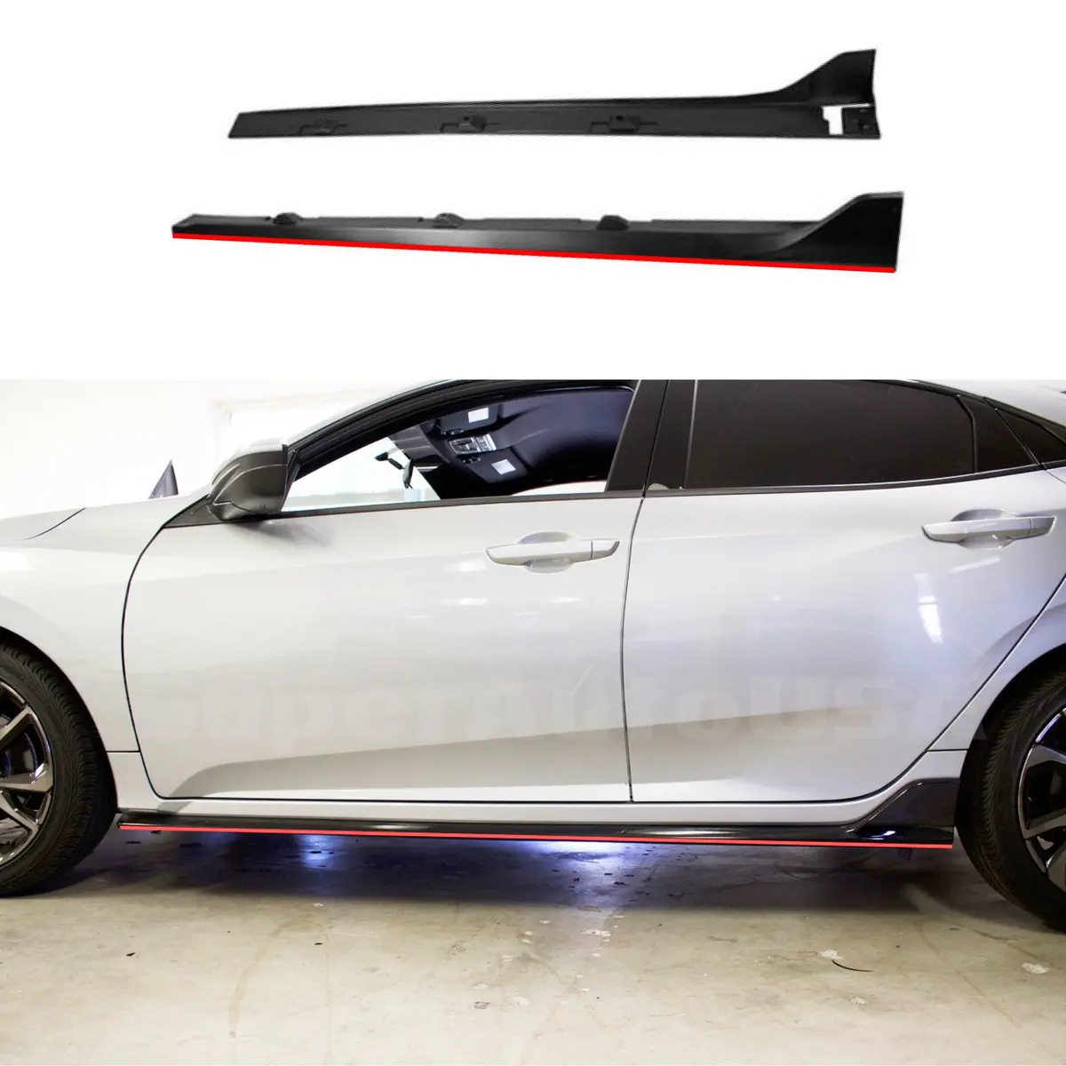Fits Honda Civic Sedan 2016-2021 Type R Style Black Red Skirt Extensions Kit 1