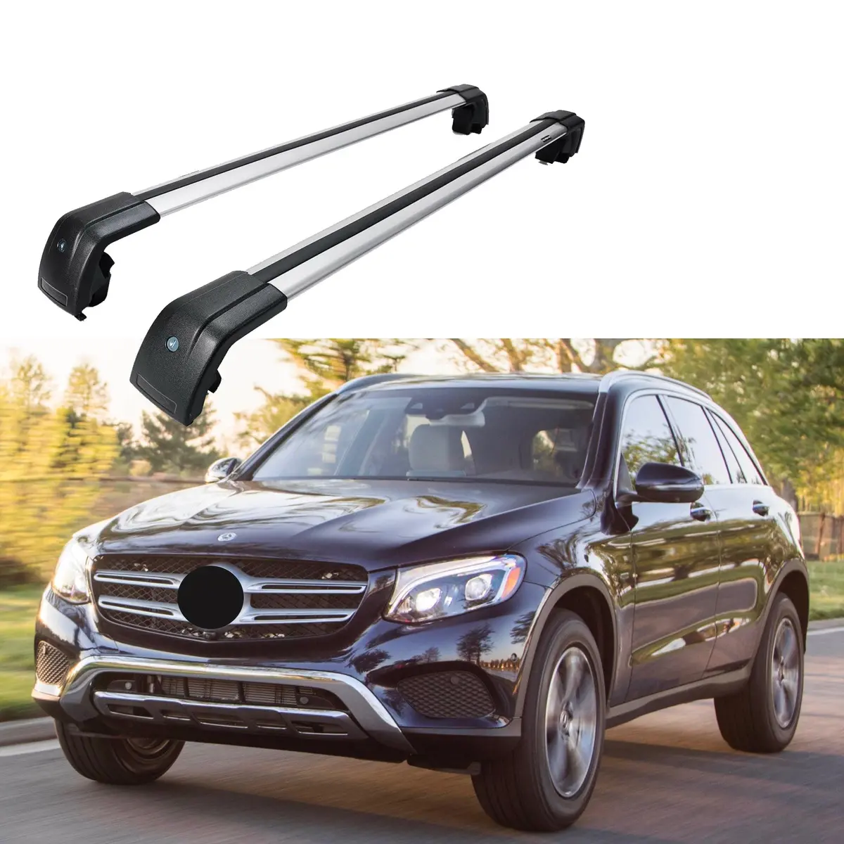 Fit 2016-2022 Mercedes Benz Glc Black And Sliver Roof Rack Crossbar Luggage Carrier 1