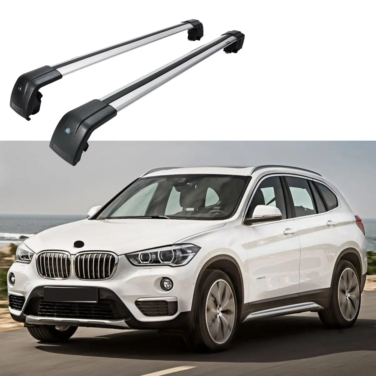Fit 2010-2021 Bmw X1 Black And Sliver Baggage Luggage Cross Bar Crossbar 1