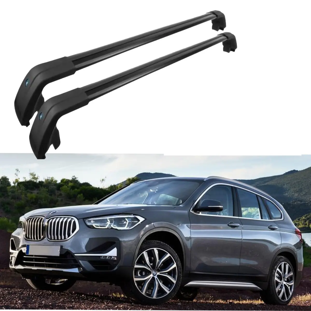 Fit 2010-2021 Bmw X1 E84 Black Roof Rack Baggage Luggage Cross Bar Crossbar 1