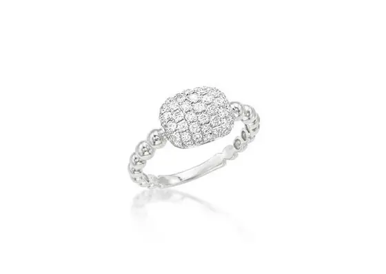 14K White Gold Pave Diamond Ring With Beaded Shank 1