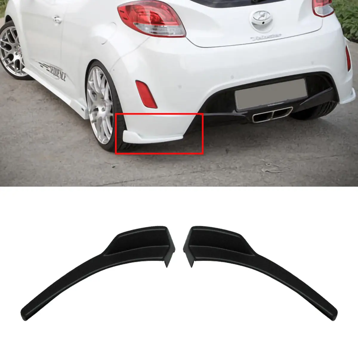 For Hyundai Veloster 2012-2017 Oe Style Rear Bumper Corner Chins Splitters Body Kit (Unpainted Matted Black) 1