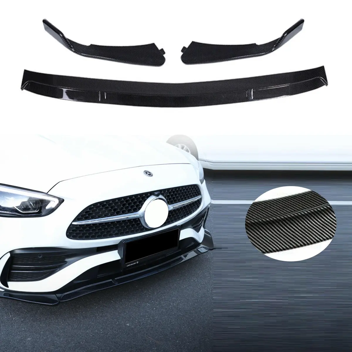 For 2022-2024 Mercedes Benz C-Class C300 C43 W206 Front Bumper Lip Splitters Spoiler (Carbon Fiber Print)) 1