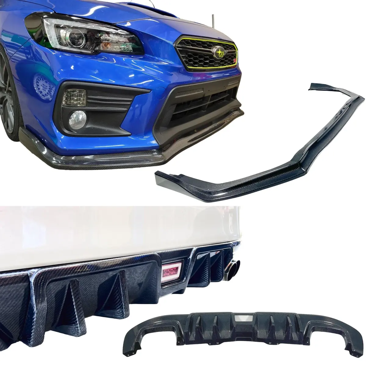 2015-2021 Subaru Wrx Sti Va - Carbon Fiber Front Lip & Rear Diffuser Set 1