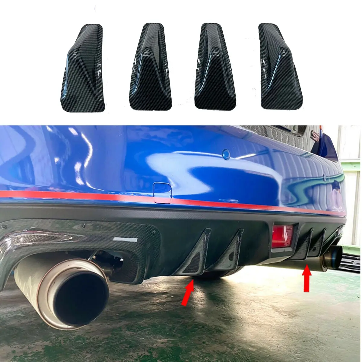 2015-2021 Subaru Wrx Sti Va - Rear Diffuser Shark Fins - Carbon Print (4Pc) 1