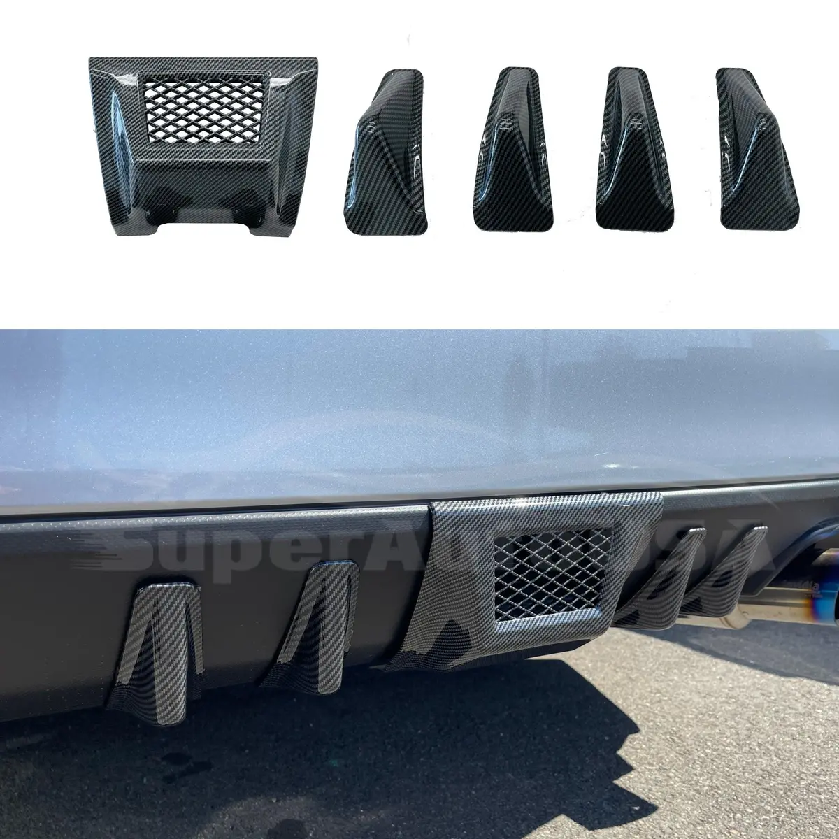 2015-2021 Subaru Wrx Sti Va - Rear Shark Fins & Brake Light Cover Set - Carbon Print (5Pc) 1