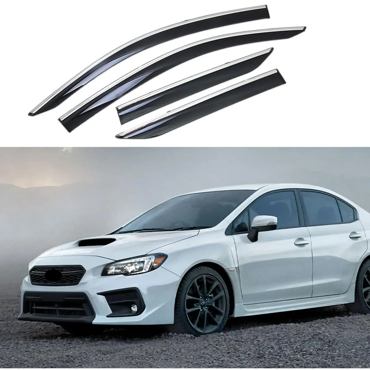 2015-2021 Subaru Wrx Sti Va - Clip-On Chrome Trim - Window Visors Rain Guards Shade Deflectors 1