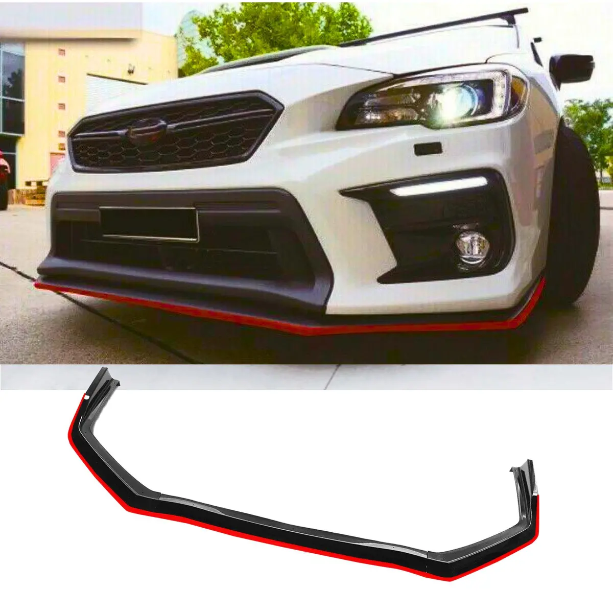 2015-2021 Subaru Wrx Sti Va - Front Lip - Gloss Black W/ Red Trim 1