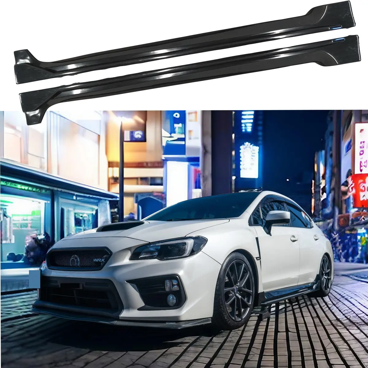 2015-2021 Subaru Wrx Sti Va - Jdm Style Side Skirt Overlay Extensions - Gloss Black 1