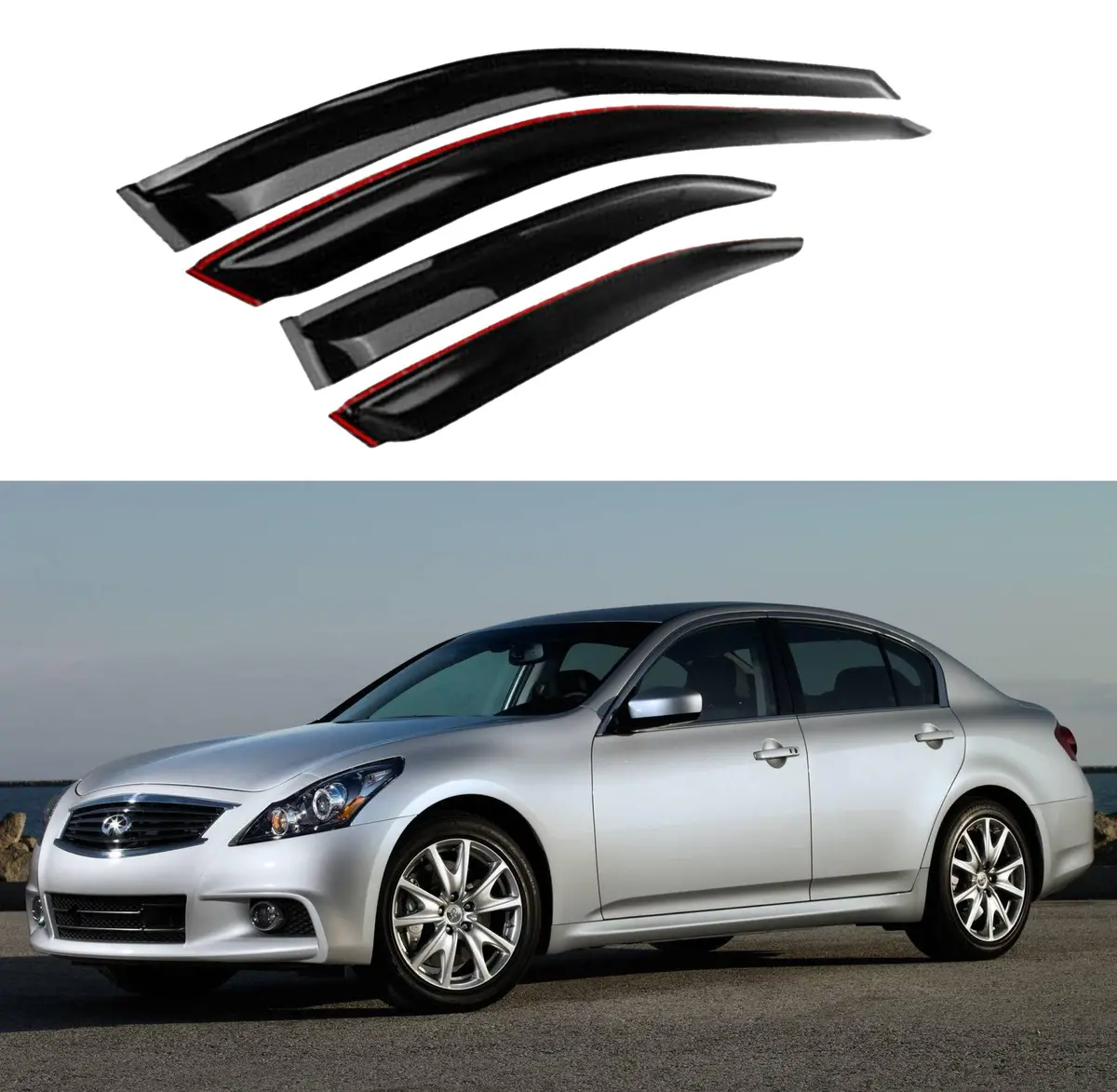 Fit 2007-2015 Infiniti G25 G35 G37 Q40 Out-Channel Vent Window Visors Rain Sun Wind Guards Shade Deflectors 1