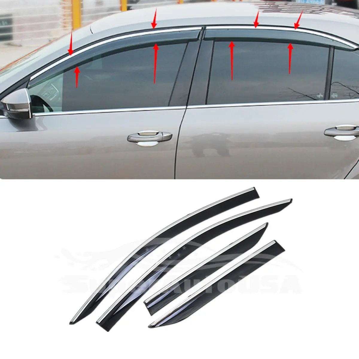2015-2021 Subaru Wrx Sti Va - Clip-On Chrome Trim - Window Visors Rain Guards Shade Deflectors 2