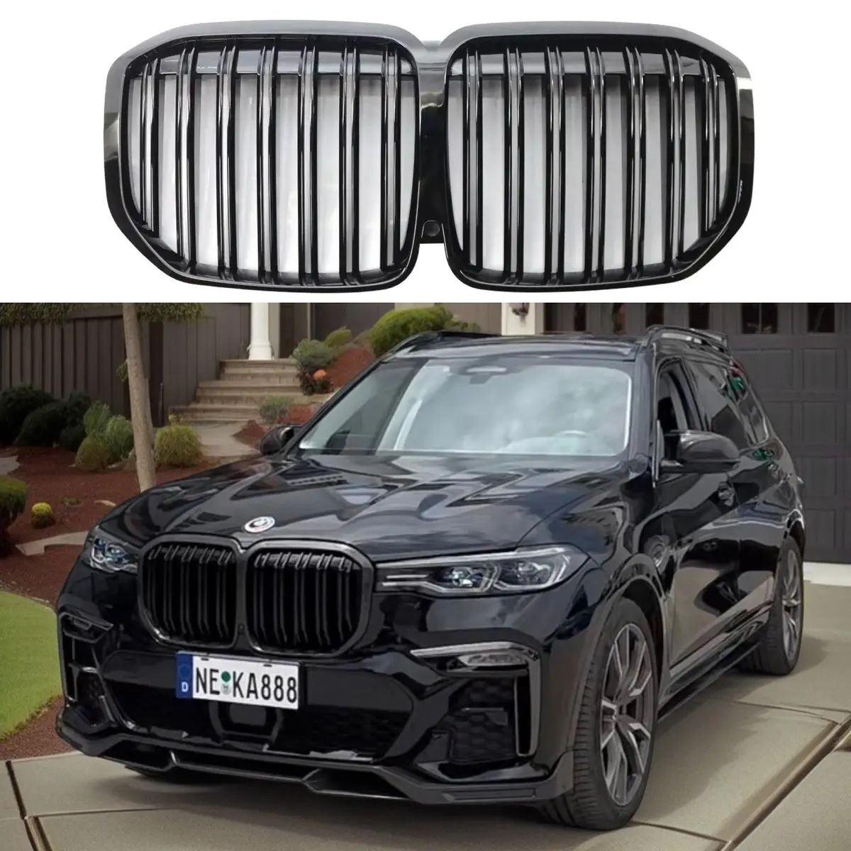Fits Bmw X7 Suv 2019-2022 Gloss Black M Sport Style Front Kidney Ornamental Grill Grille 1