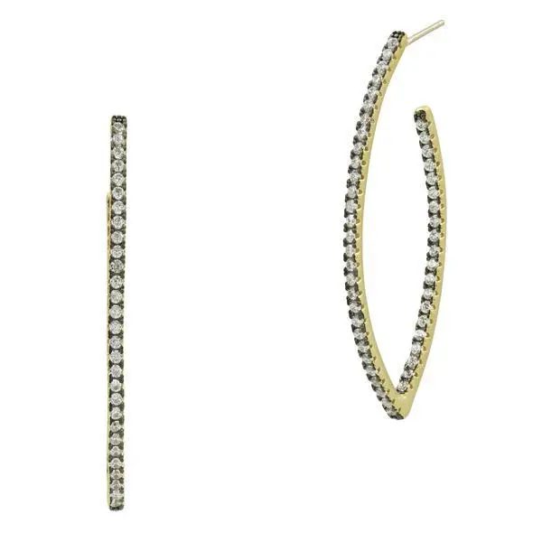 Freida Rothman Gold/Black Sterling Silver Signature Allover Pave Pointed Hoop Earrings 1