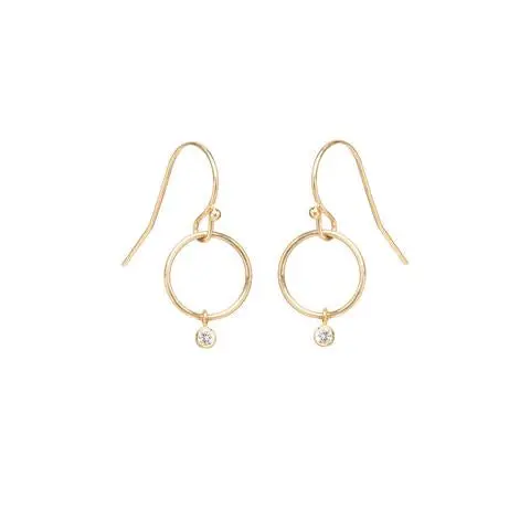 14K Yellow Gold Circle On Wire With Dangle Diamond 1
