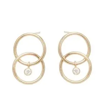 14K Yellow Gold Interlocking Circles With Bezel Set Diamond Earrings 1