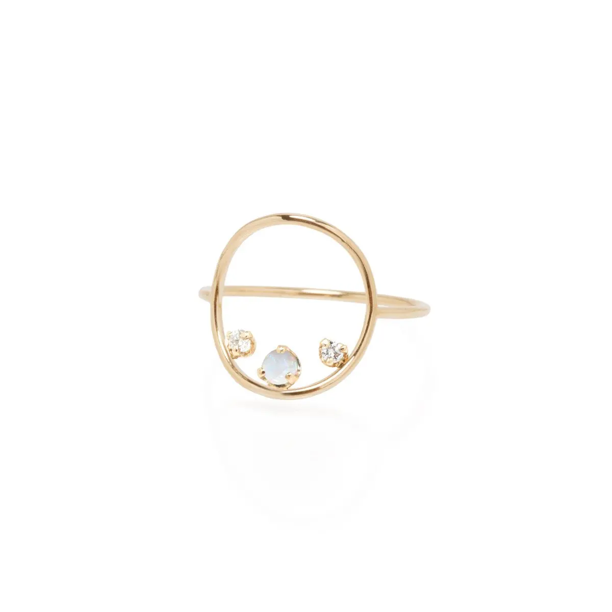 14K Yellow Gold Circle Ring With Opal And Diamond 1