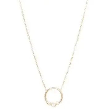 14K Yellow Gold Circle Necklace With Three Bezel Set Diamonds 1