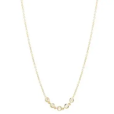 14K Yellow Gold Curved Bar Necklace With Floating Diamond 1