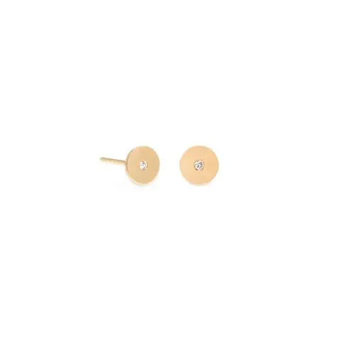 14K Yellow Gold Medium Round Disc Earrings With Diamond 1