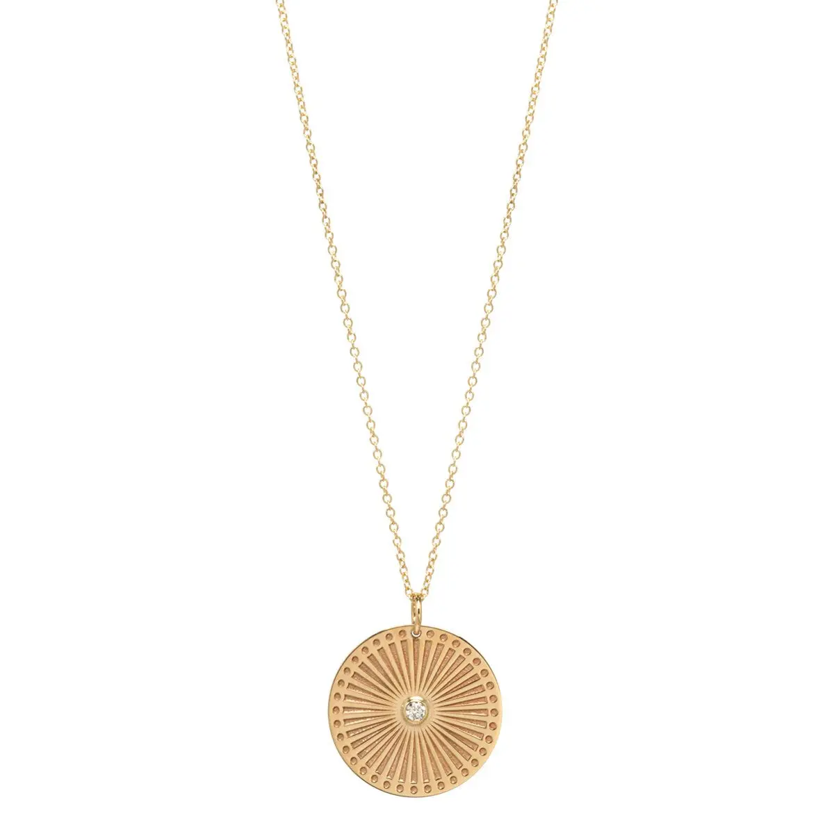 14K Yellow Gold Sunbeam Medallion With Bezel Set Diamond 1