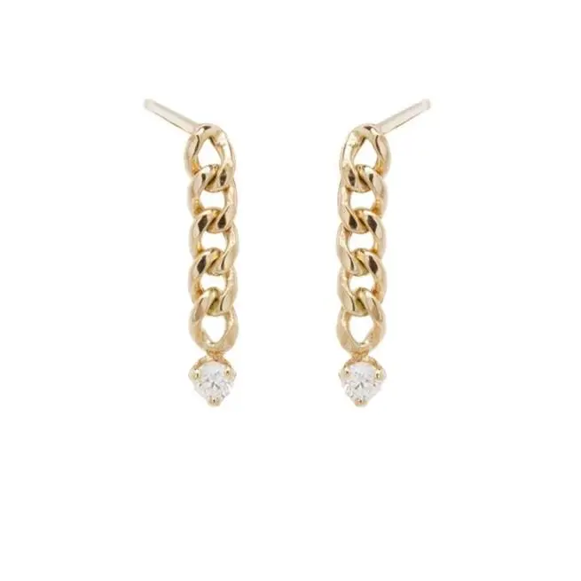 14K Yellow Gold Curb Link Chain Earrings With Diamonds 1