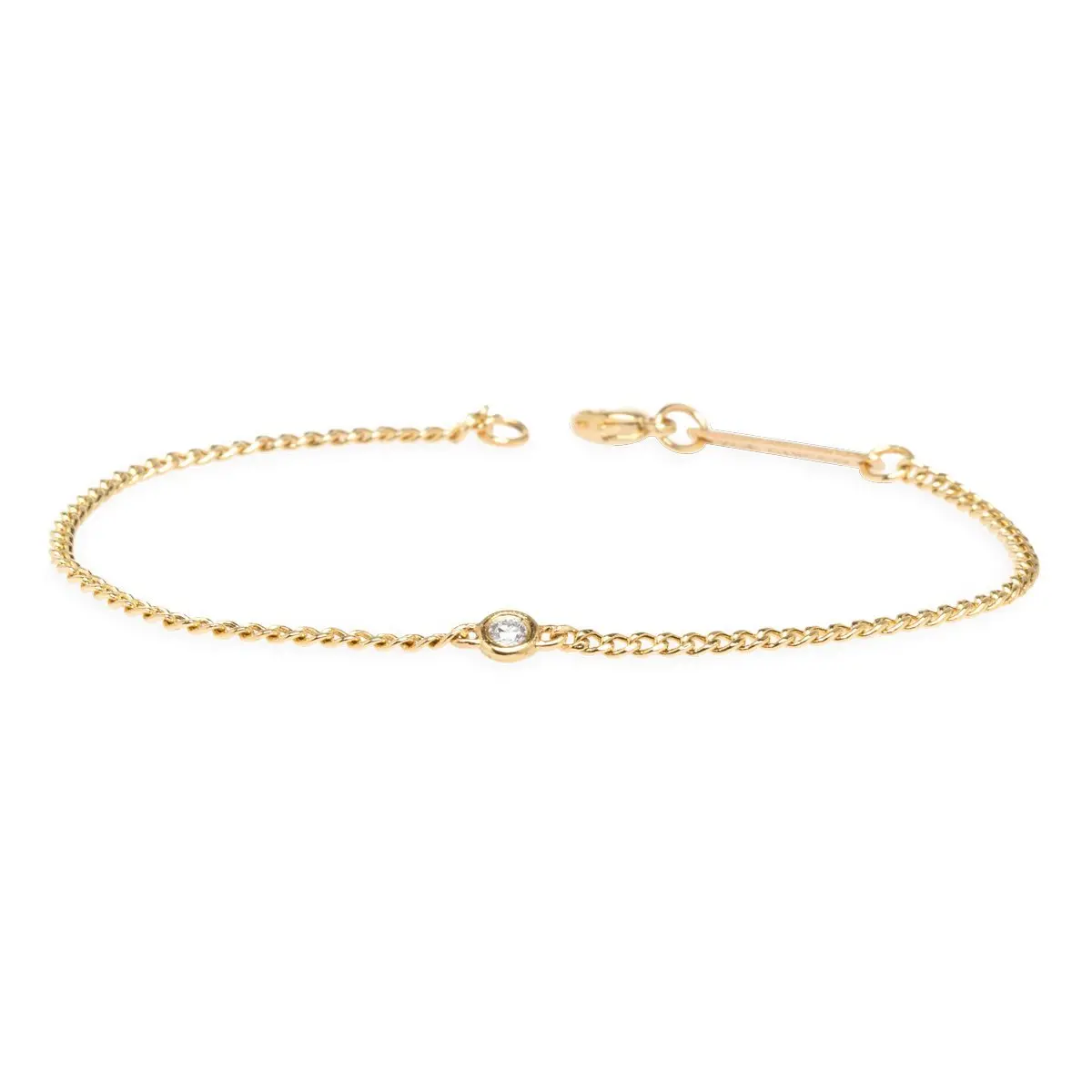 14K Yellow Gold Small Curb Chain Bracelet With One Diamond 1