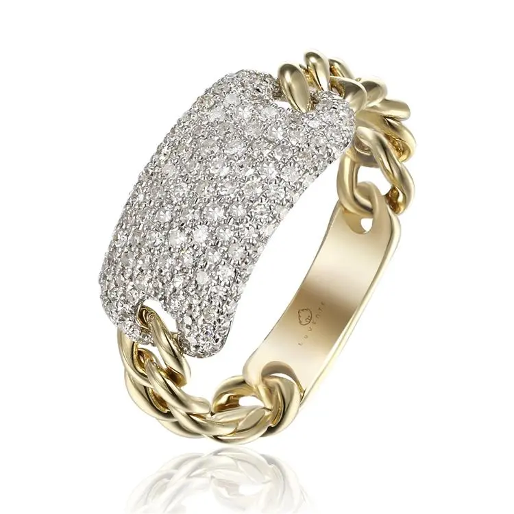 14K Yellow And White Gold  Pave Diamond Link Ring 1