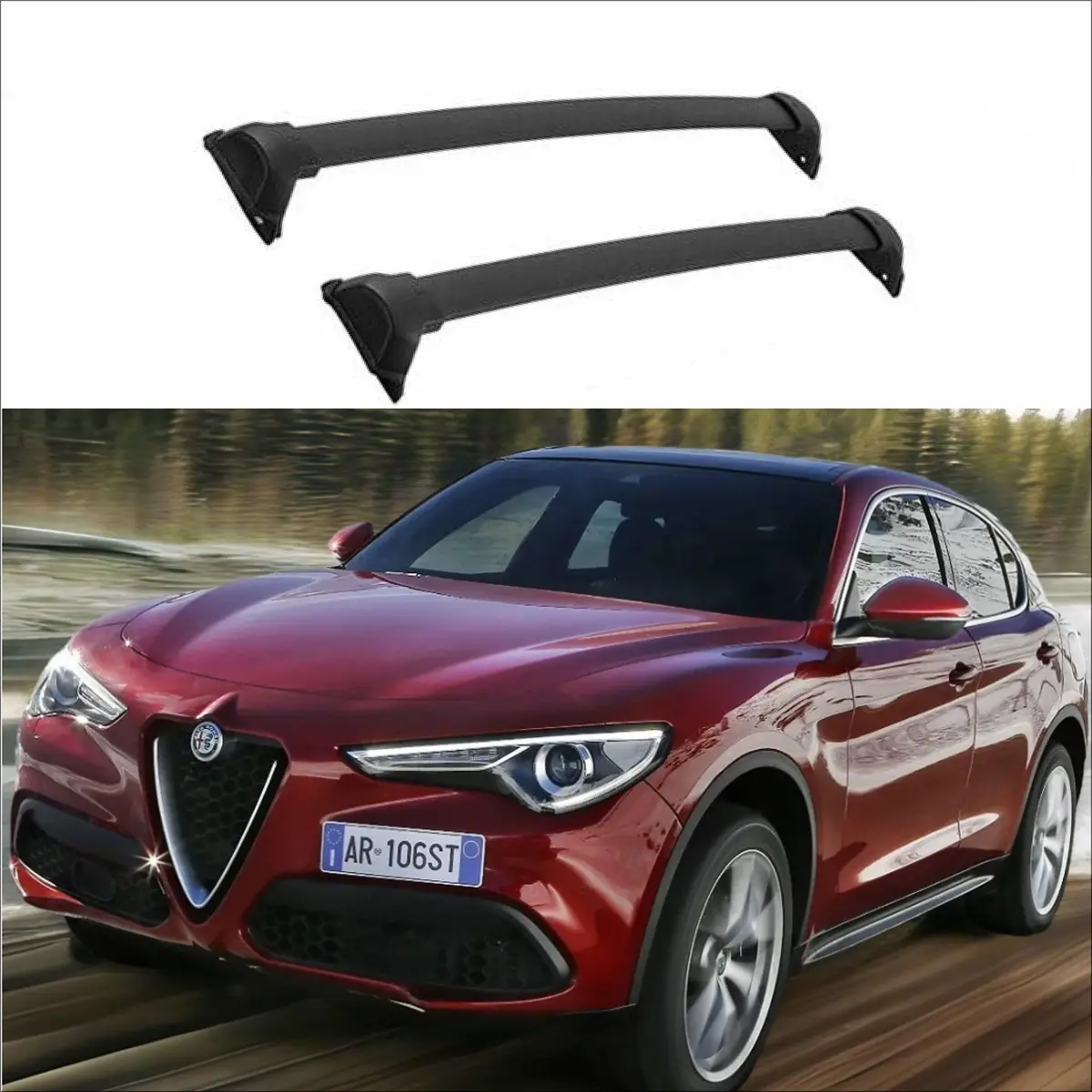 Fit 2017-2021 Alfa Romeo Stelvio Baggage Luggage Black Tap Roof Rack Cross Bar 1