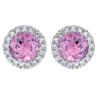 14K Rose Gold Pink Amethyst And Diamond Halo Earrings 1