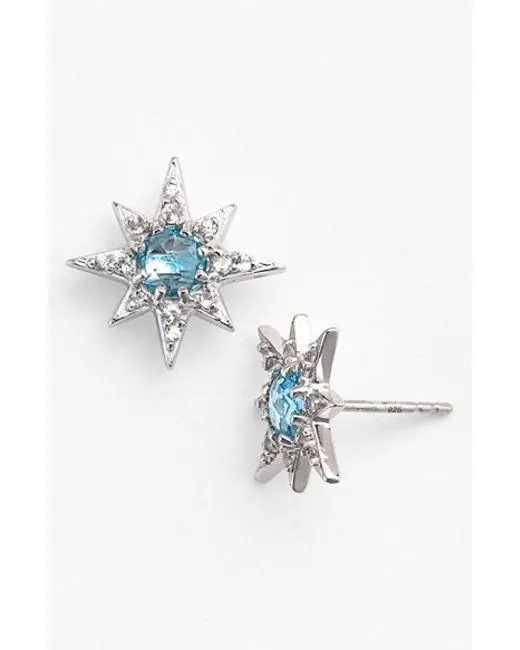 Sterling Silver Mini Aztec Starburst With 5Mm Blue Topaz Earrings 1