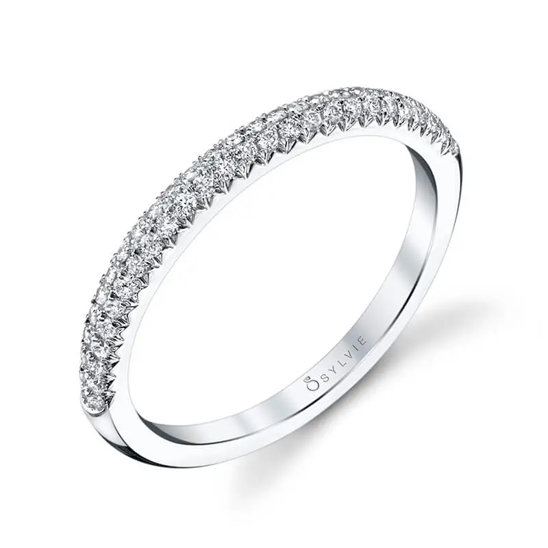 14K White Gold Arielle Double Row Diamond Wedding Band 1