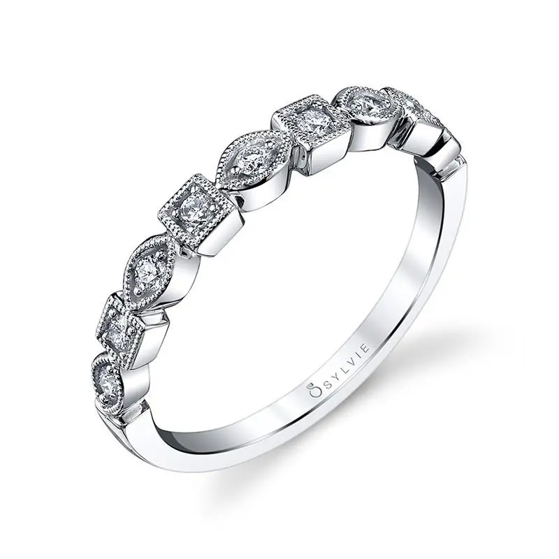 14K White Gold Milena Stackable Diamond Wedding Band 1