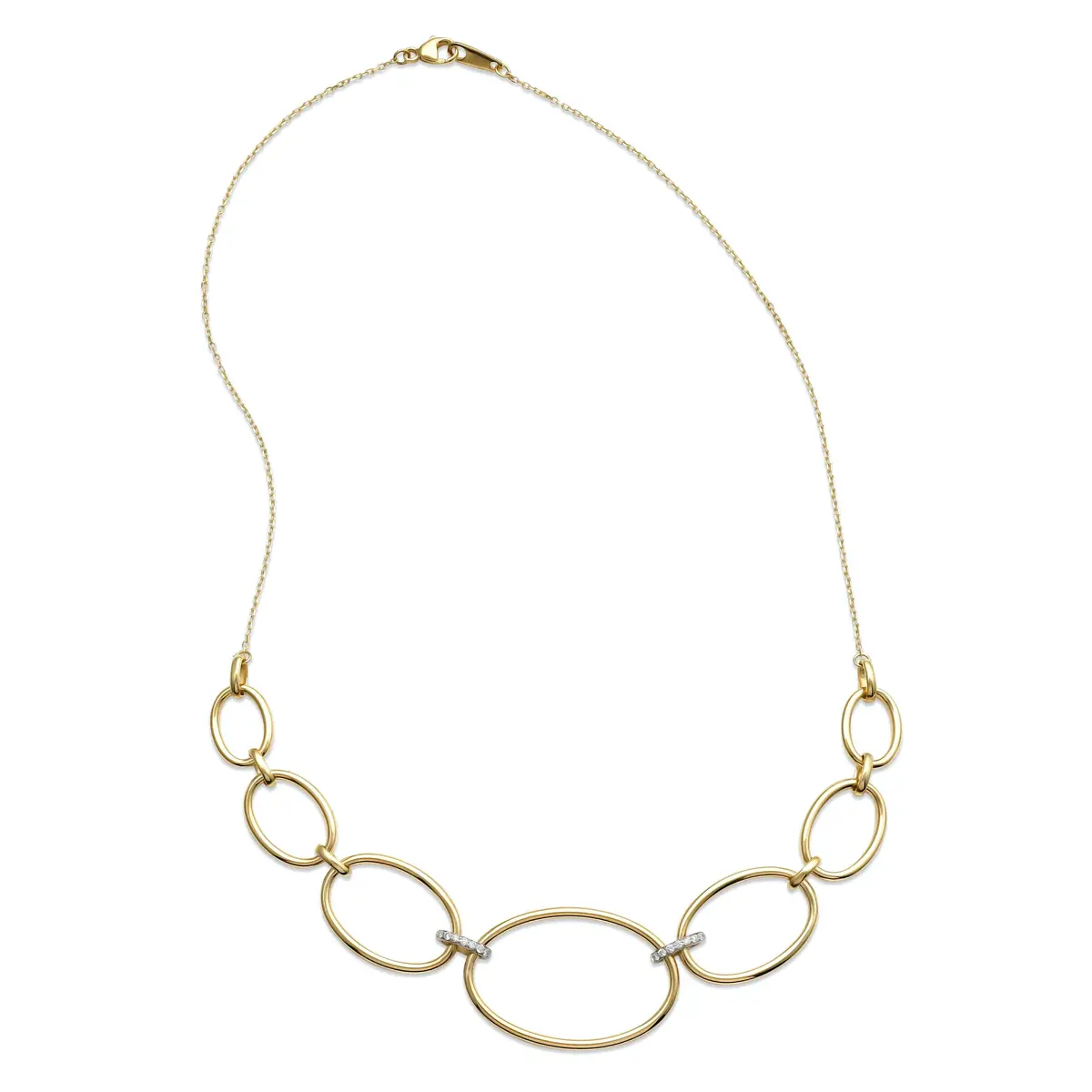 14K Yellow Gold Graduated Link Necklace With Diamonds 1
