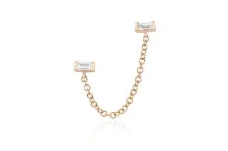 14K Yellow Gold Baguette Chain Double Studs 1
