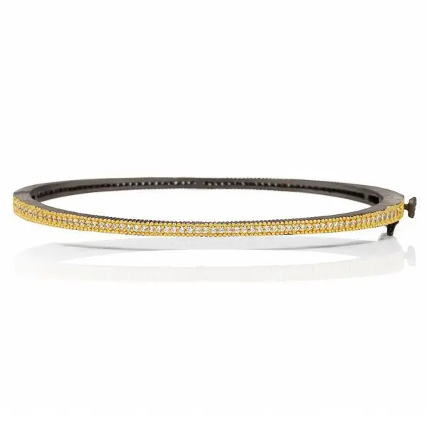 Freida Rothman Gold/Black Sterling Silver Signature Thin Pave Hinge Bangle Bracelet 1