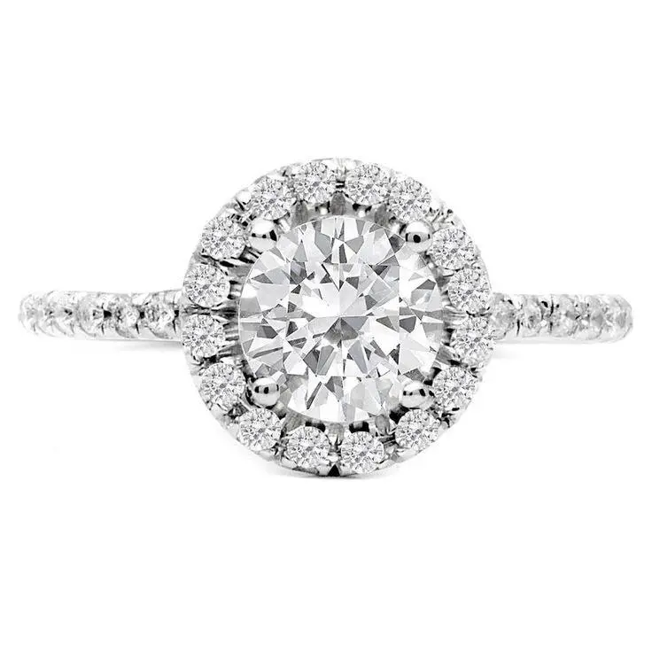 18K White Gold Diamond Halo Engagement Ring With Diamond Sides 1
