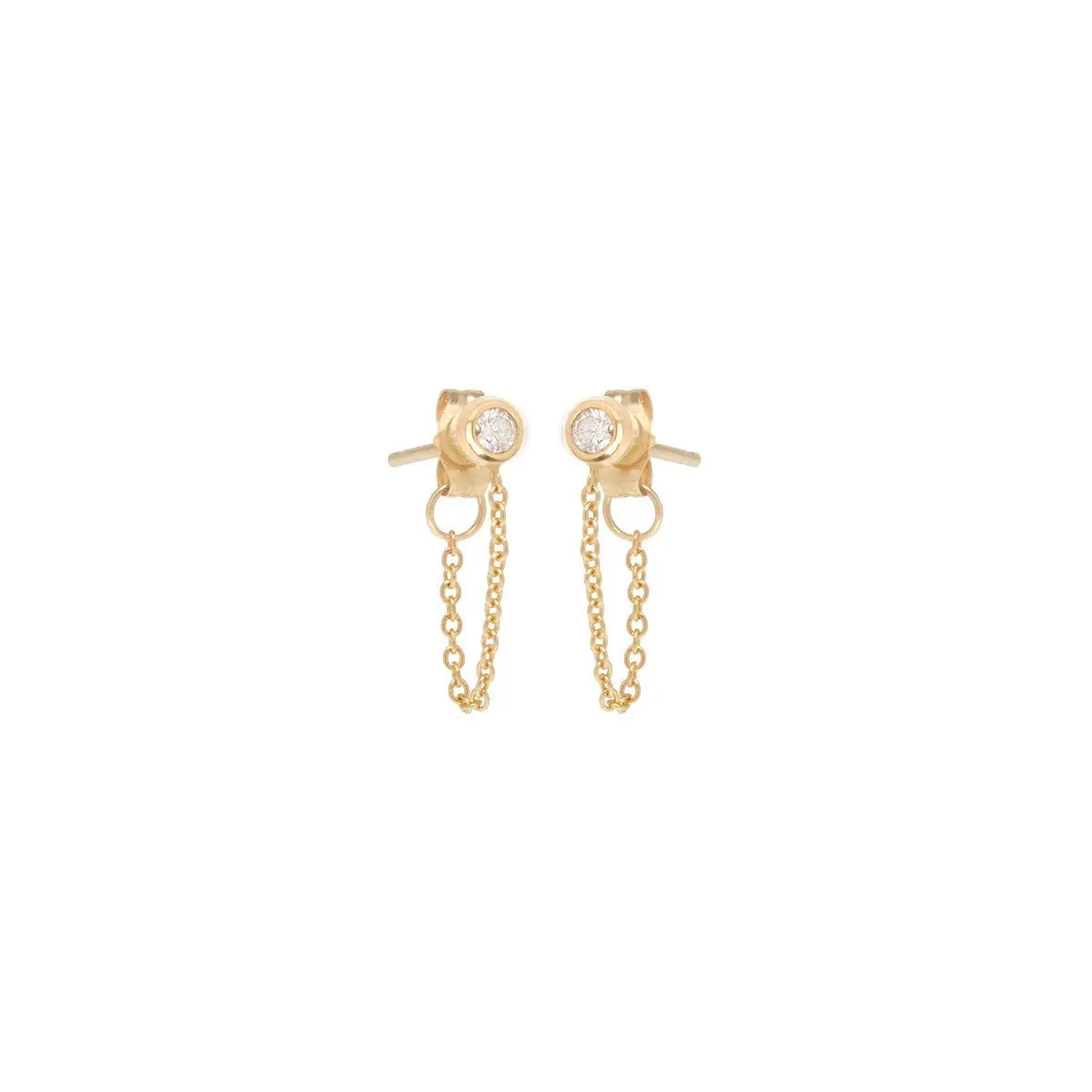 14K Yellow Gold Bezel Chain Earrings 1