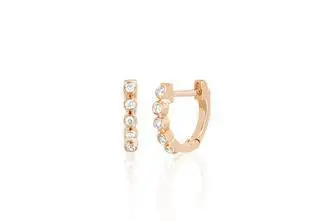 14K Yellow Gold Mini Diamond Bezel Huggies 1