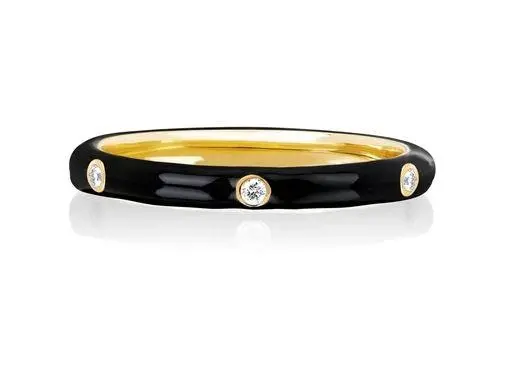 14K Yellow Gold Black Enamel Stackable Band 1
