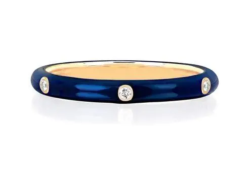 14K Yellow Gold Navy Enamel Stackable Band 1