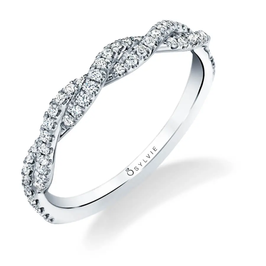 14K White Gold Diamond Twist Wedding Band 1