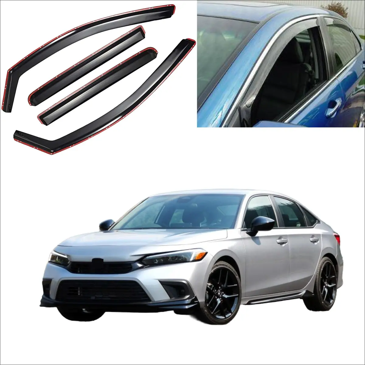 For Honda Civic Hatchback 2022-2025 In-Channel Window Visor Vent Rain Sun Shade Deflectors 1