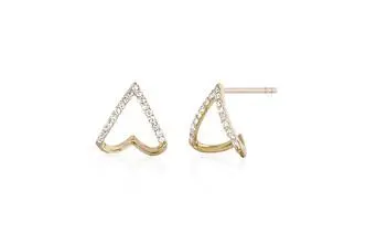 14K Yellow Gold Chevron Huggie Earring 1