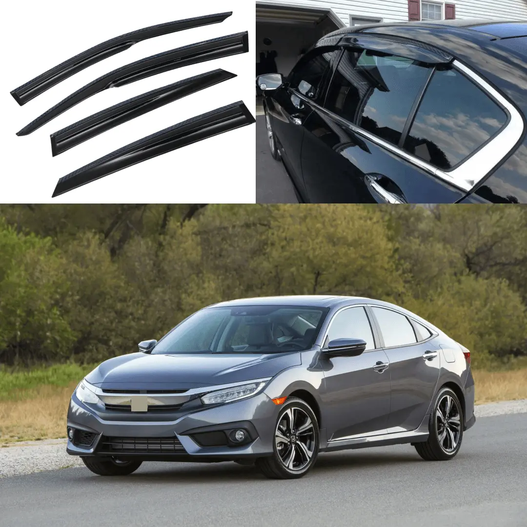 For Honda Civic 2016-2020 Carbon Fiber Print Trim Window Visors Rain Deflectors 1