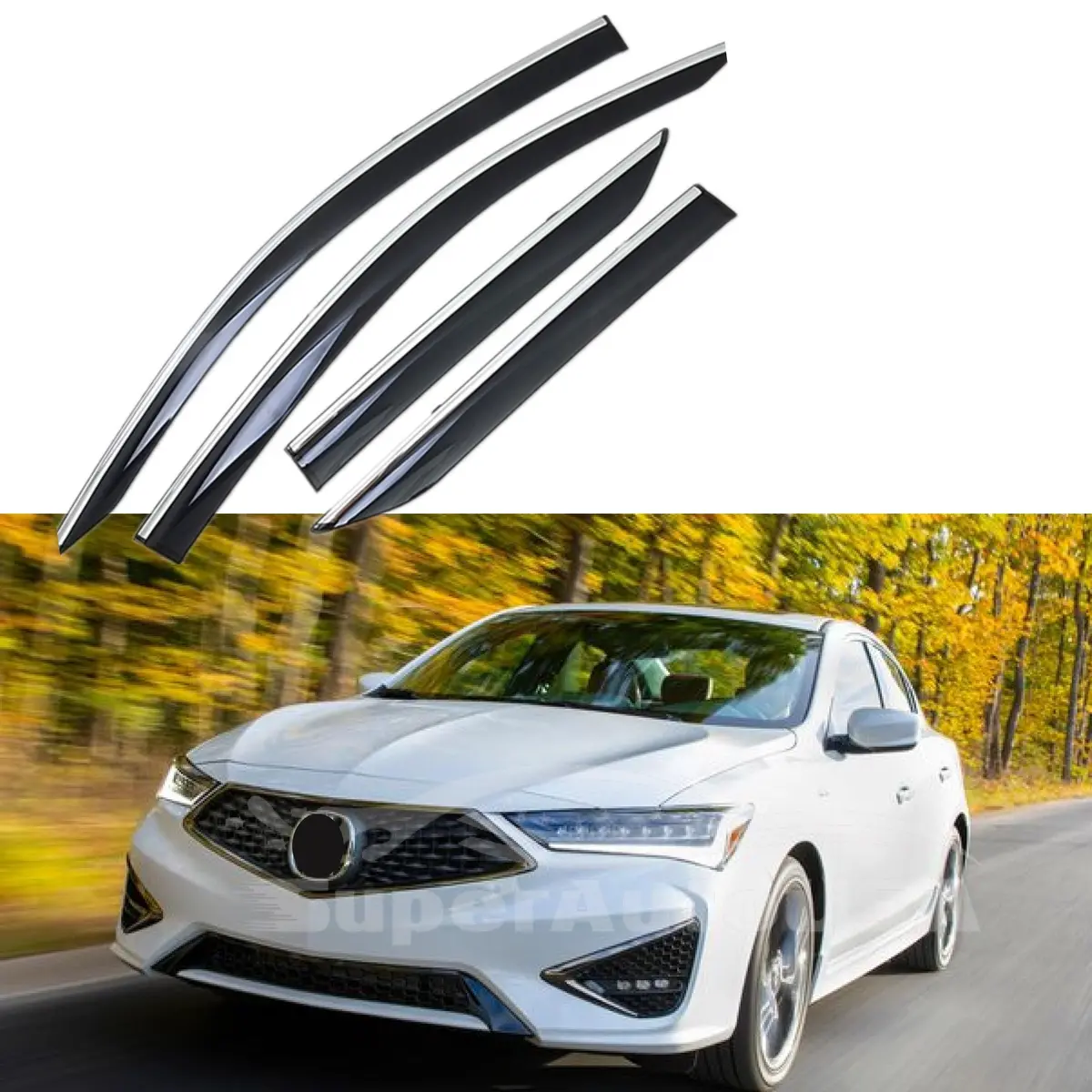 Fit 2013-2022 Acura Ilx Chrome Trim Vent Window Visors Rain Sun Wind Guards Shade Deflectors 1