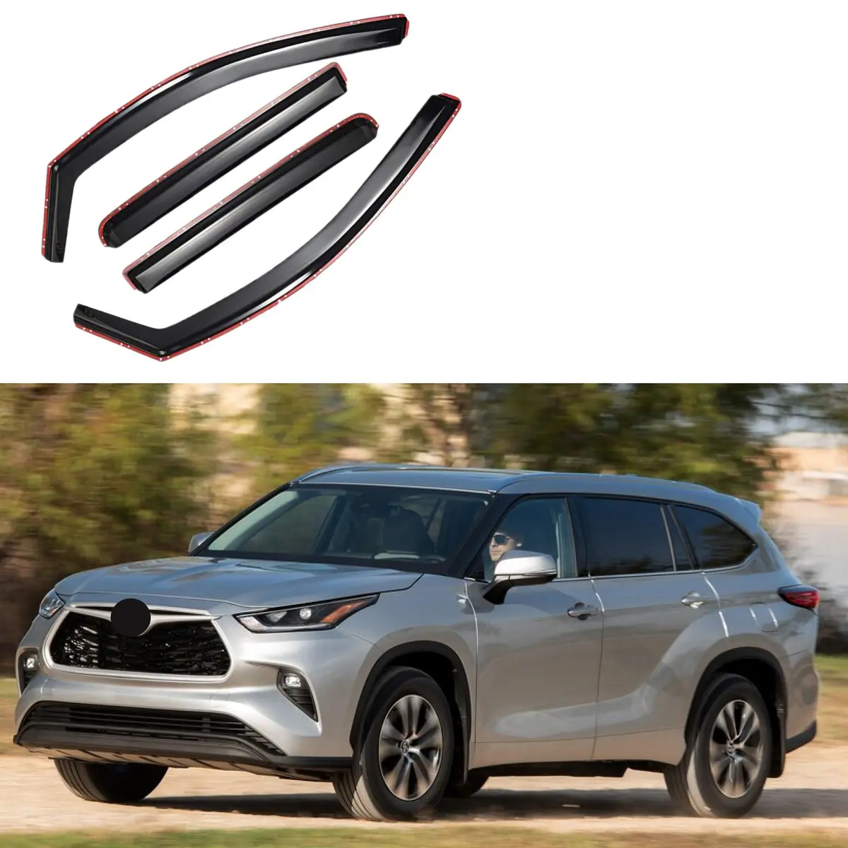 Fit 2020-2024 Toyota Highlander In-Channel Vent Window Visors Rain Sun Wind Guards Shade Deflectors 1