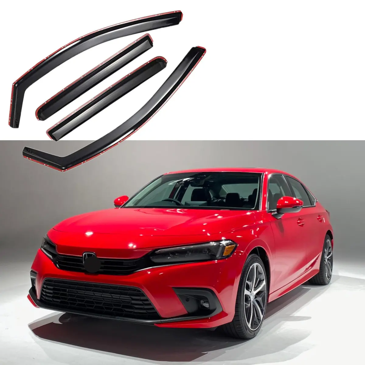 Fit 2022-24 Honda Civic Sedan In-Channel Vent Window Visors Rain Sun Wind Guards Shade Deflectors 1