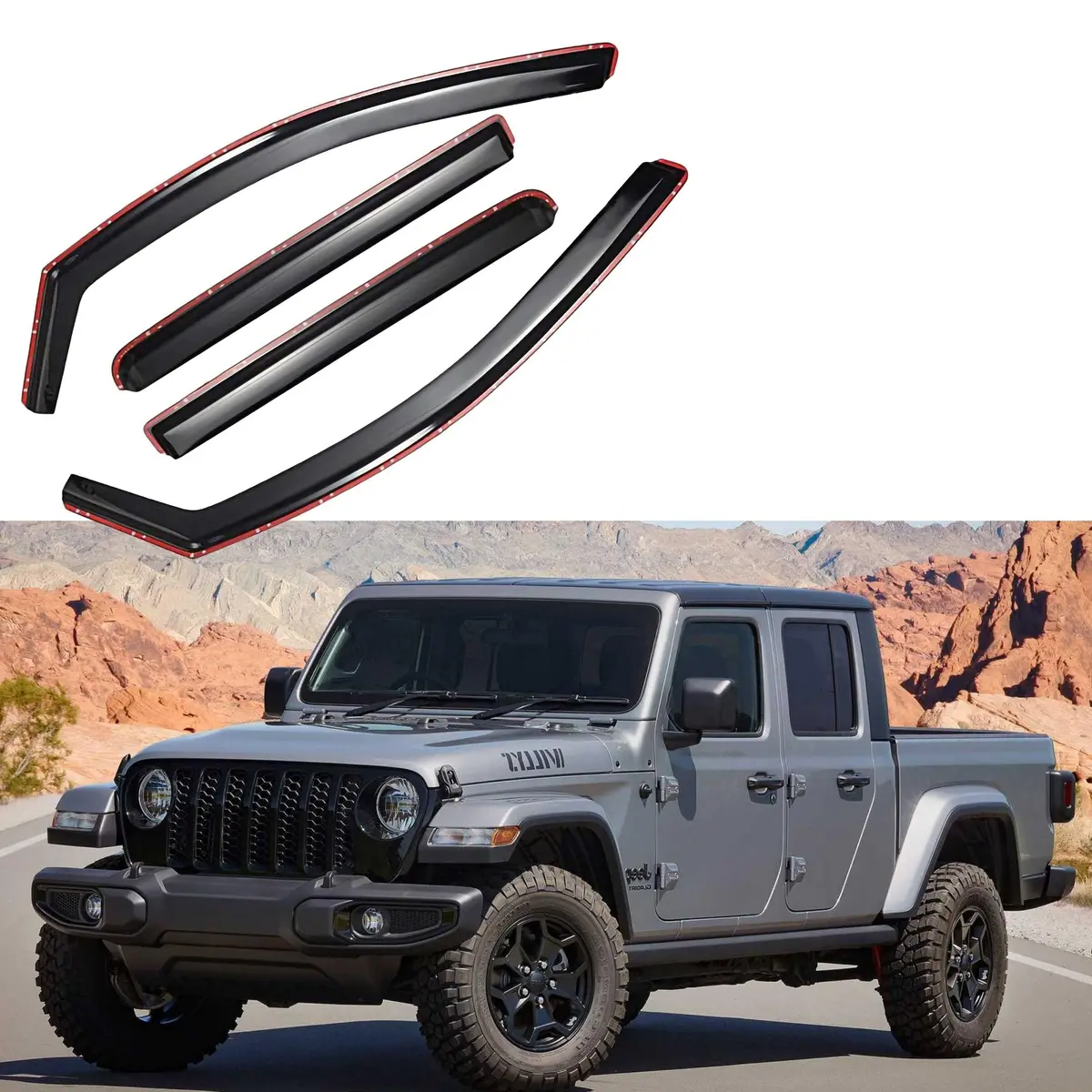 Fit 2020-2025 Jeep Gladiator In-Channel Vent Window Visors Rain Sun Wind Guards Shade Deflectors 1